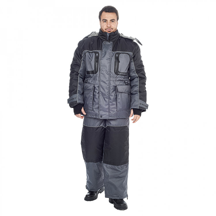Костюм зимний Полюс LUX (тк.Cell) п/к HUNTSMAN, серый/черный